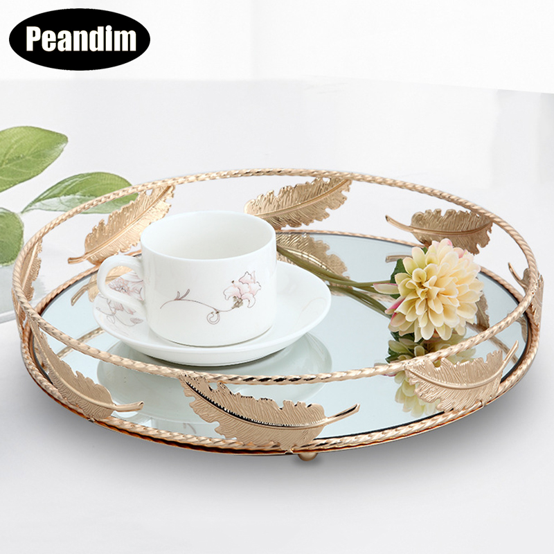 Travertine Tray Oval - PEANDIM Minimalist Round Mirror Tray Desktop