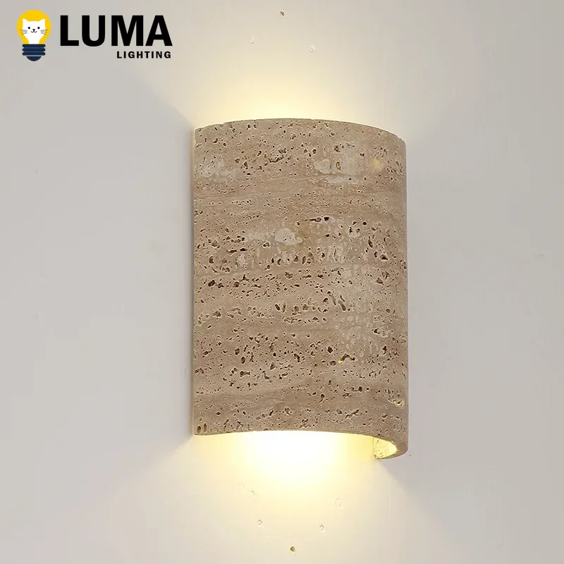 Interior Design Japandi - Outdoor/Indoor Wabi-sabi StyleYellow Travertine Wall Lamp