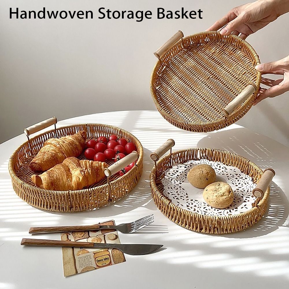 Rattan Tray Handle - 1Pcs Breakfast Bread Food Handwoven Rattan