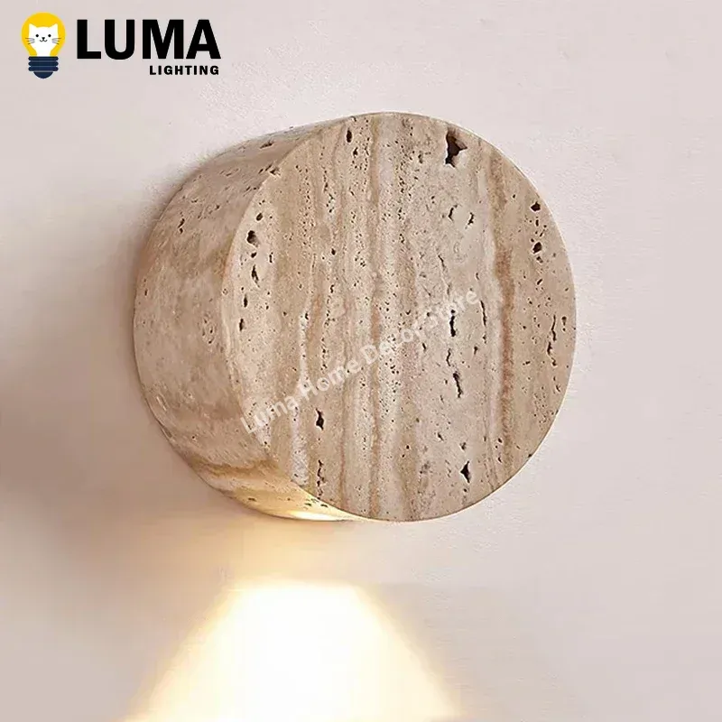 Interior Design Japandi - Luma Wabi-Sabi Yellow Travertine Wall Light,