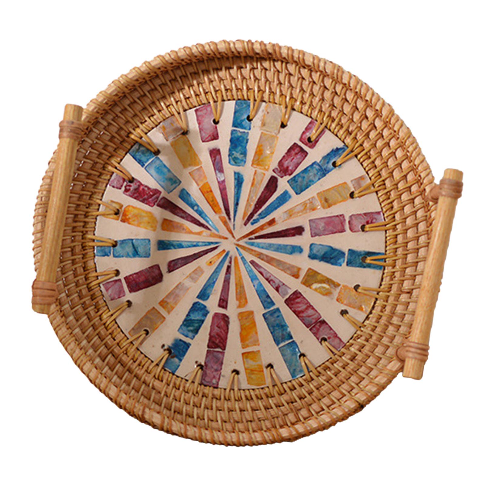 Multifunctional Round Woven Tr - Rattan Tray Handle recension och pris