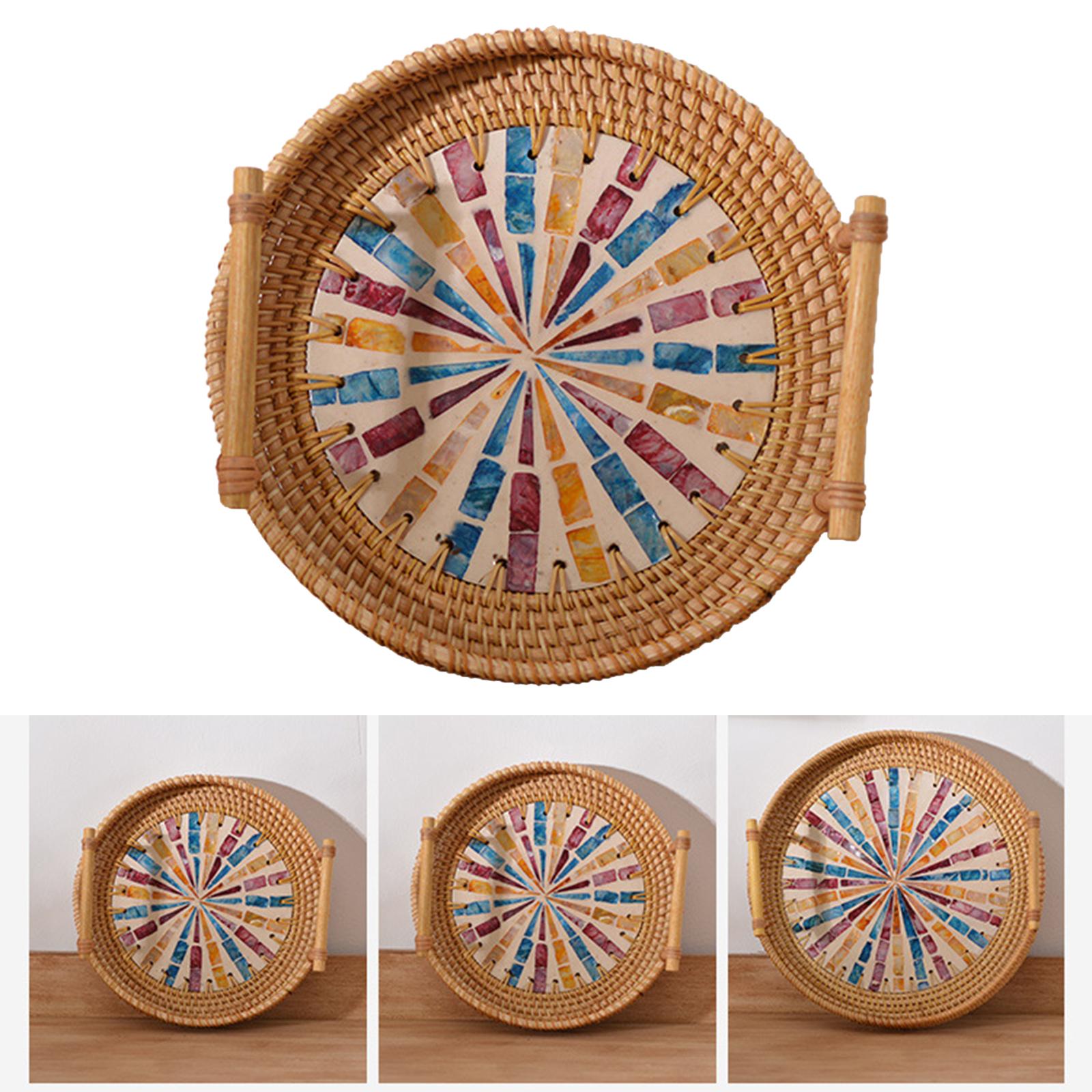 Multifunctional Round Woven Tr - Rattan Tray Handle recension och pris