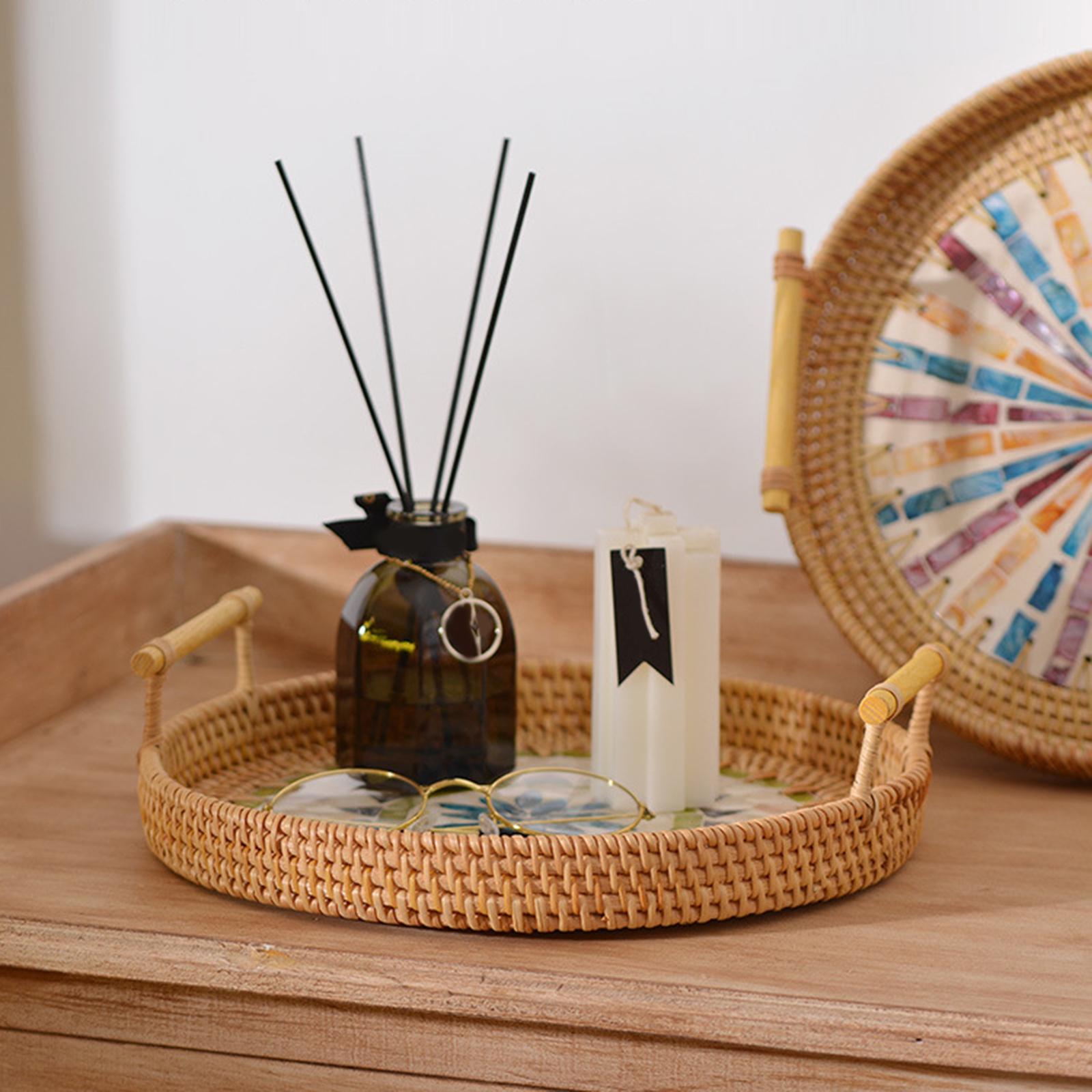 Multifunctional Round Woven Tr - Rattan Tray Handle recension och pris