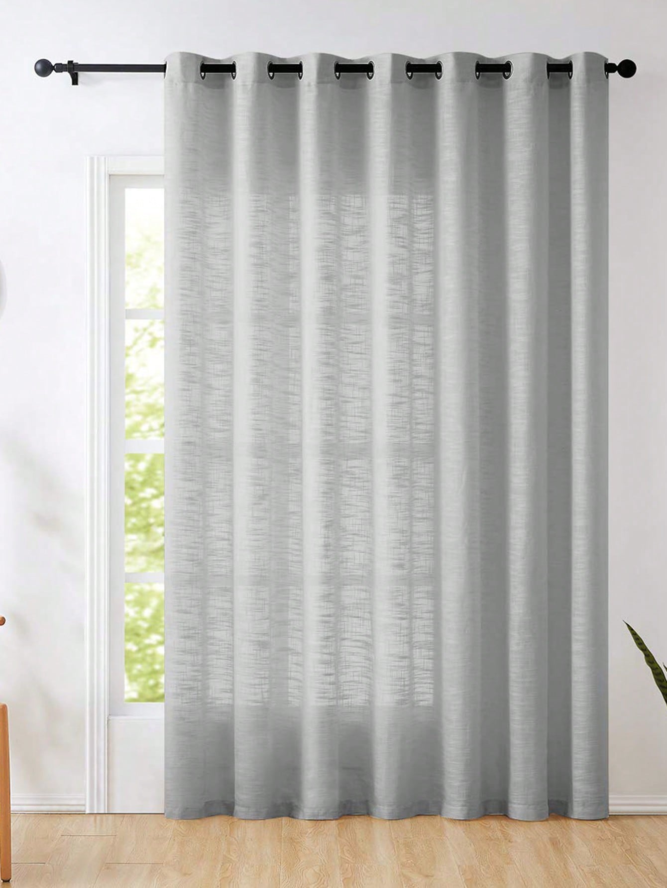 Grey Polyester Linen Texture S - Linen Curtain Eyelet recension och pris