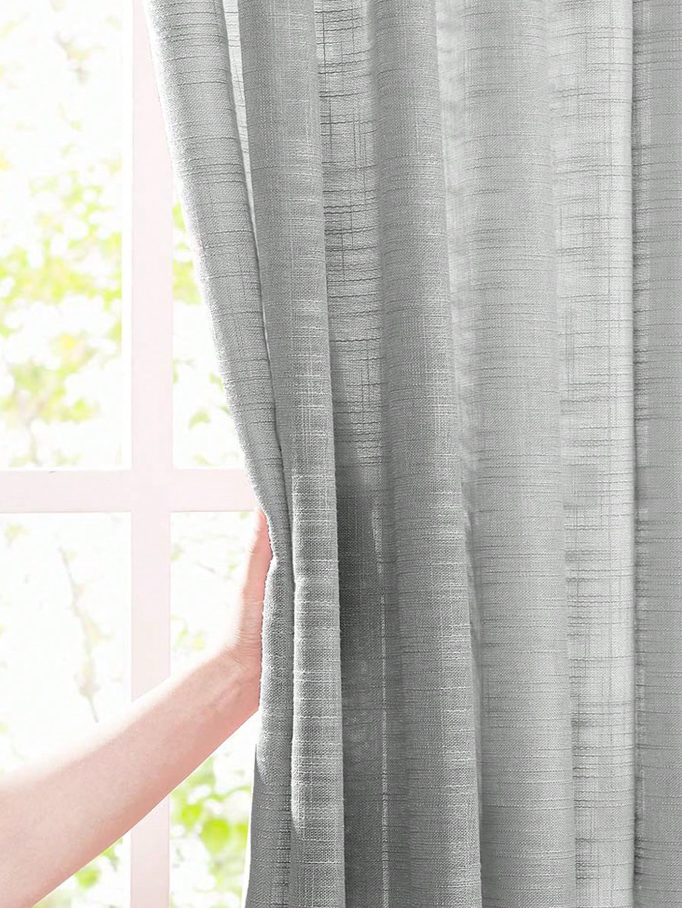 Grey Polyester Linen Texture S - Linen Curtain Eyelet recension och pris