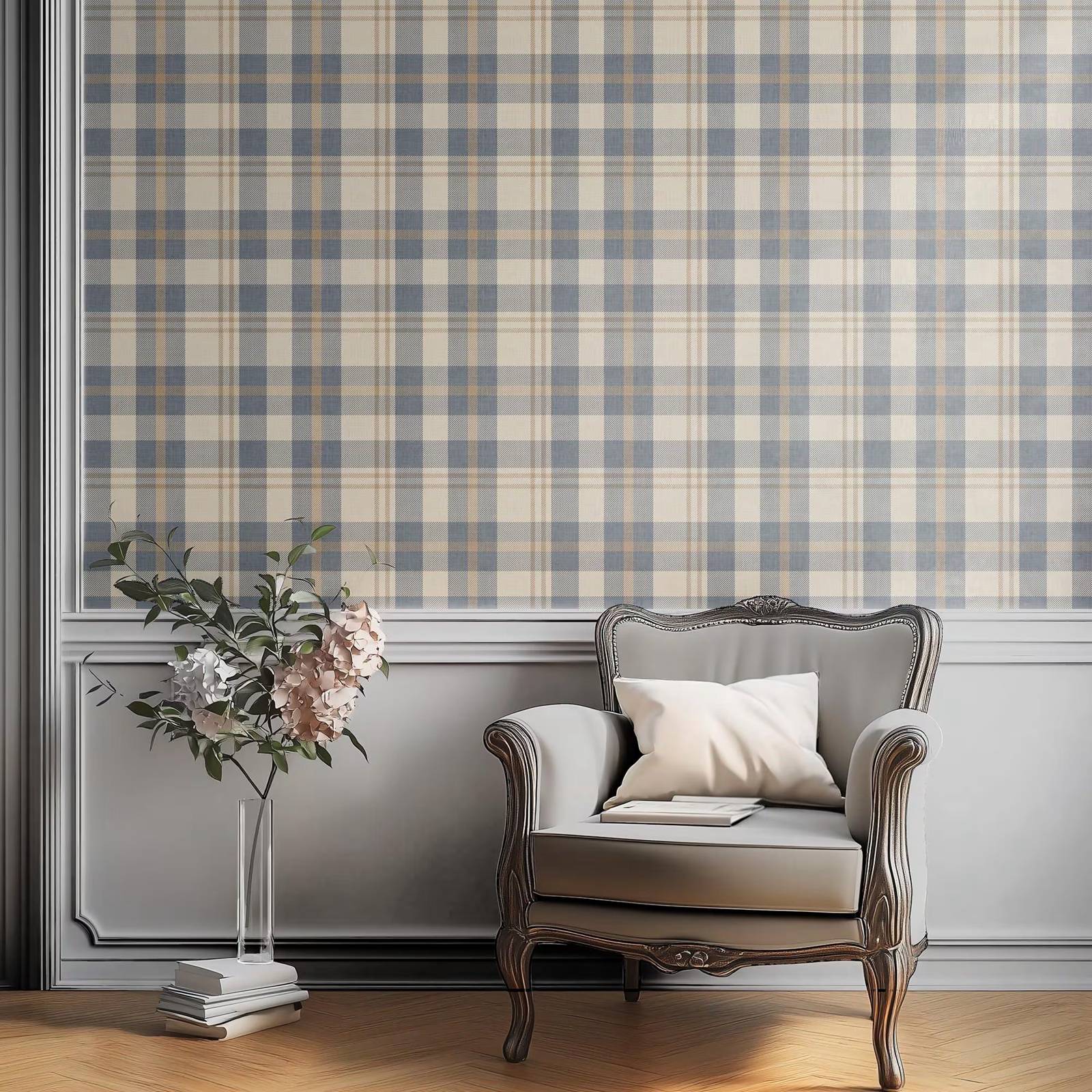 Neutral Blue and Beige Plaid W - Interior Design Scandinavian recension och pris
