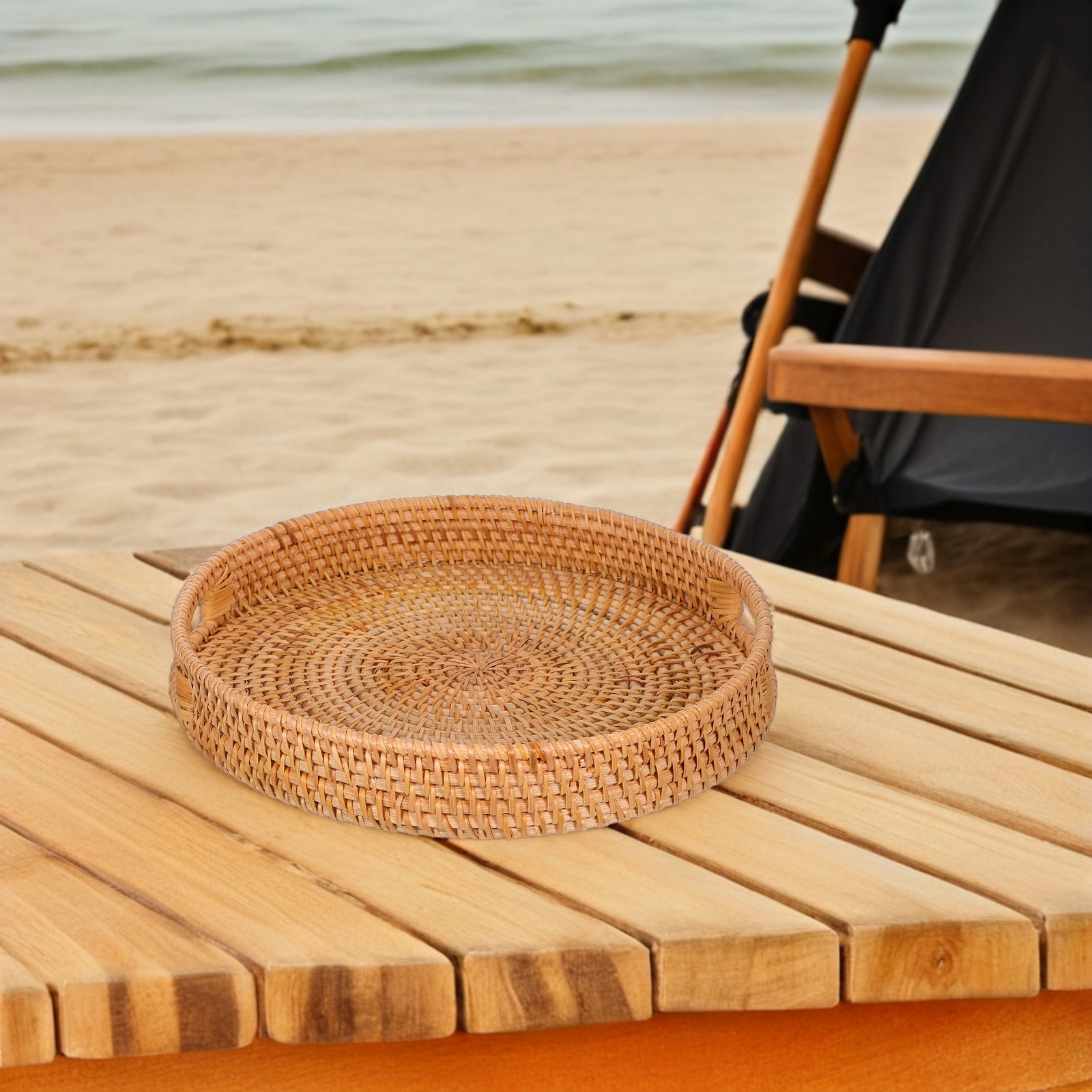 14-Inch Round Rattan Large Ser - Rattan Tray Handle recension och pris