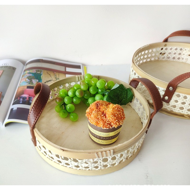 Handmade retro Nordic rattan t - Rattan Tray Handle recension och pris