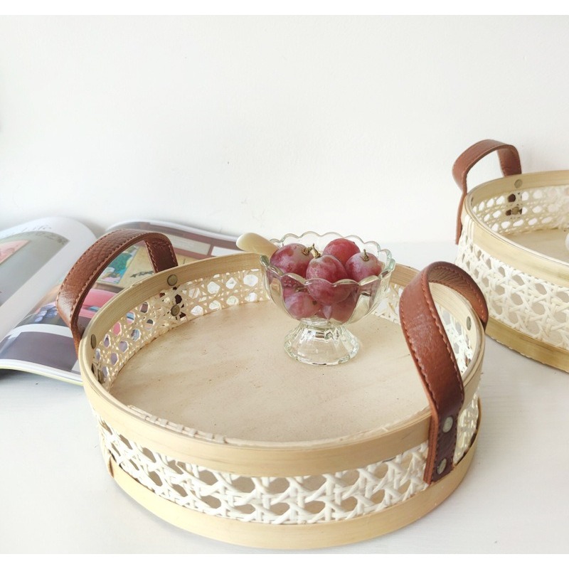 Handmade retro Nordic rattan t - Rattan Tray Handle recension och pris