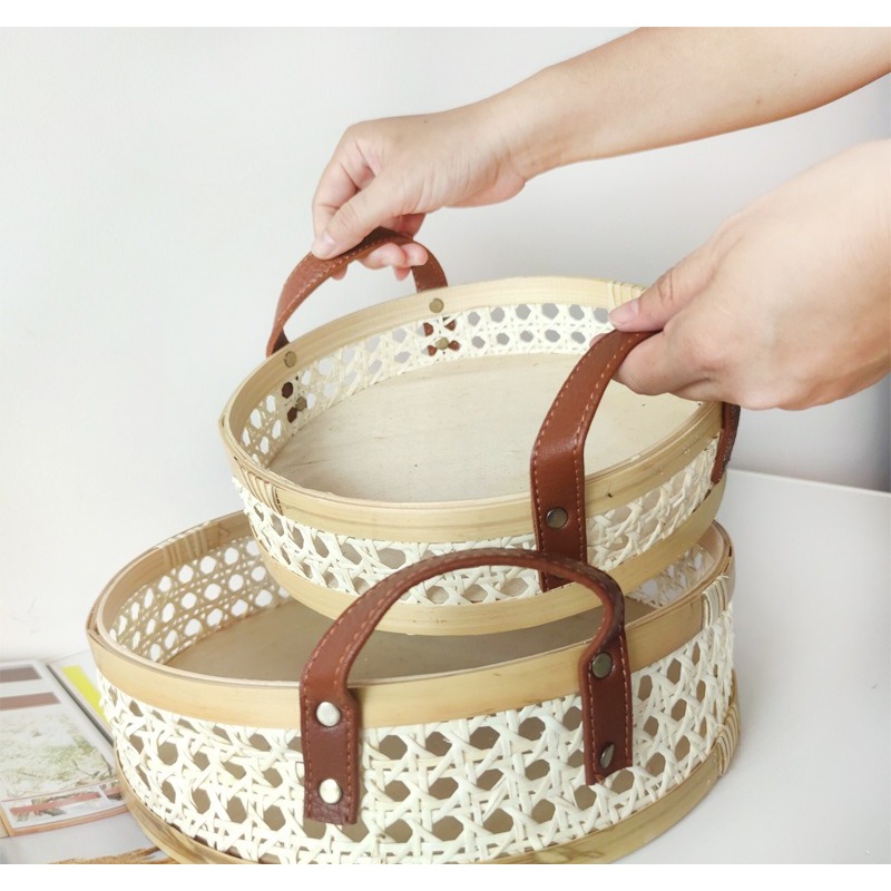 Handmade retro Nordic rattan t - Rattan Tray Handle recension och pris
