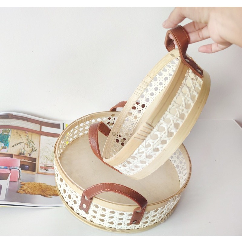 Handmade retro Nordic rattan t - Rattan Tray Handle recension och pris