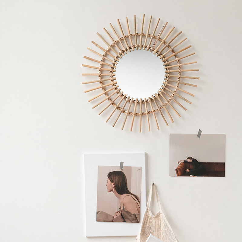 Rattan hanging wall Nordic hom - Rattan Mirror Round recension och pris