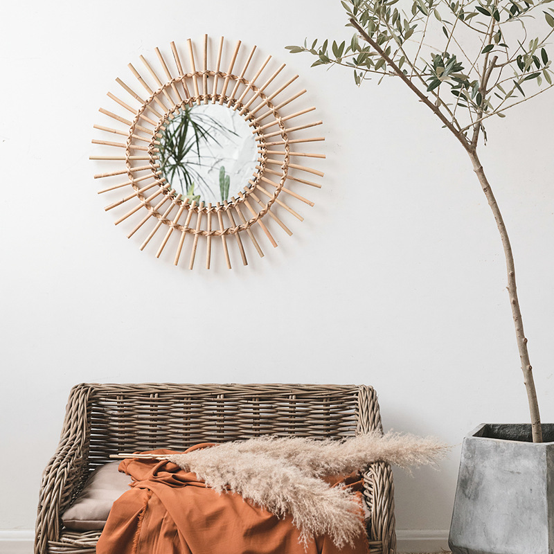 Rattan hanging wall Nordic hom - Rattan Mirror Round recension och pris