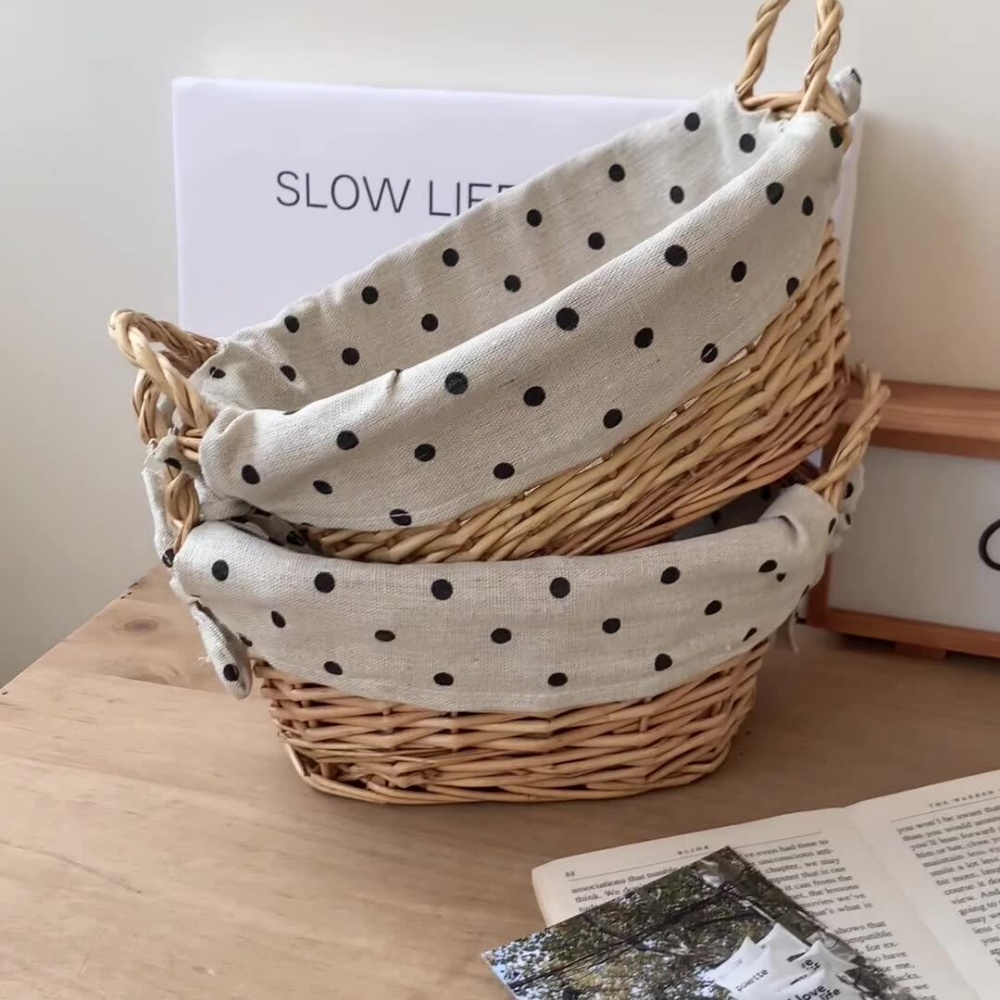 Vintage Fabric Rattan Storage  - Rattan Tray Handle recension och pris