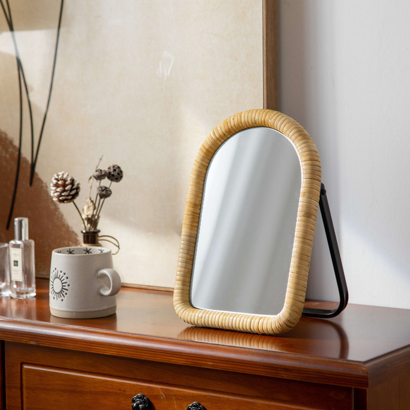Rattan table bracket makeup ta - Rattan Mirror Round recension och pris