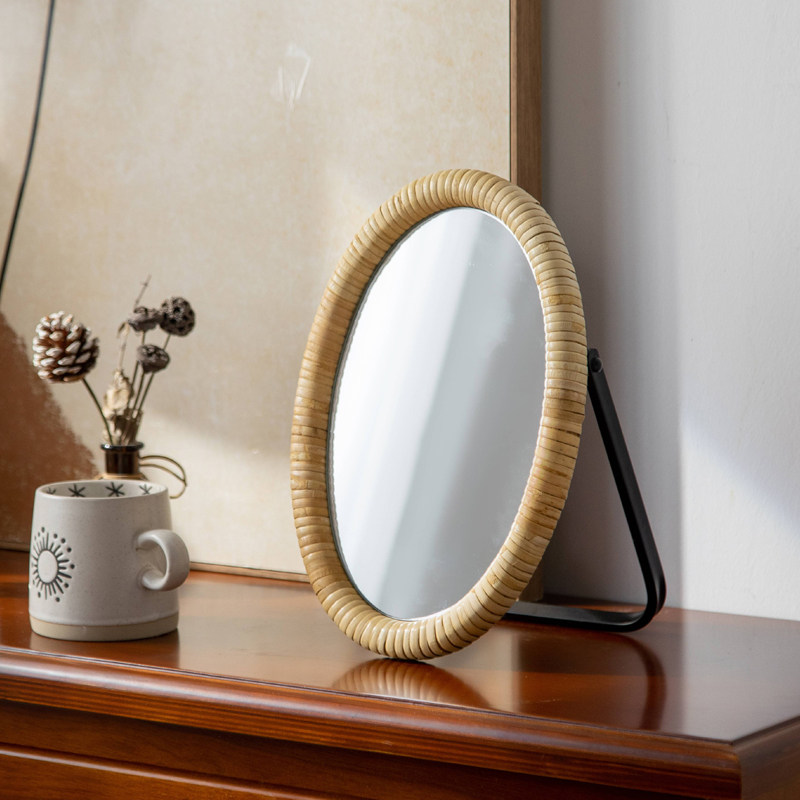 Rattan table bracket makeup ta - Rattan Mirror Round recension och pris