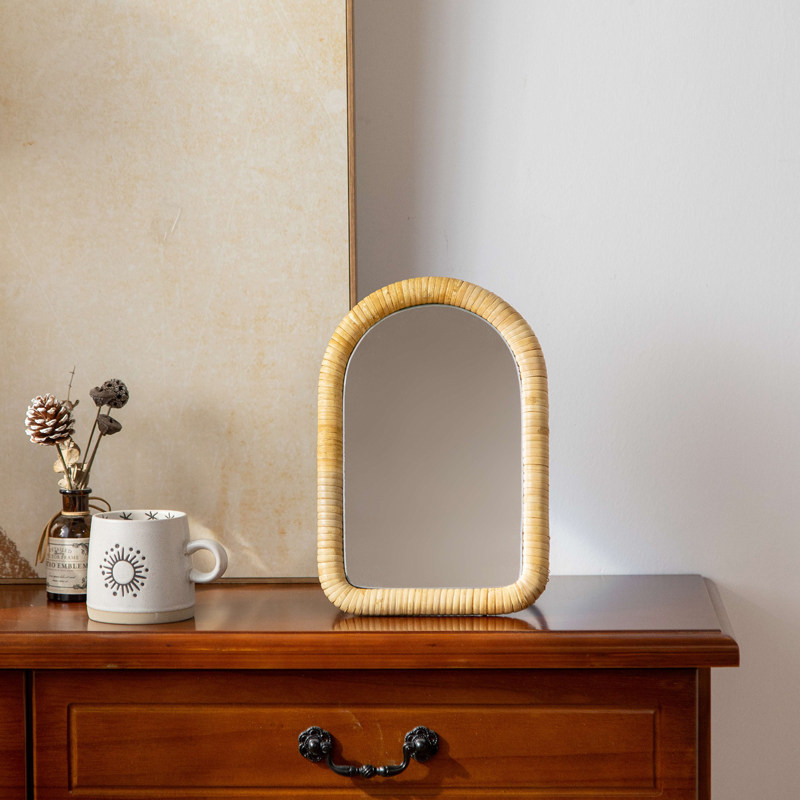 Rattan table bracket makeup ta - Rattan Mirror Round recension och pris