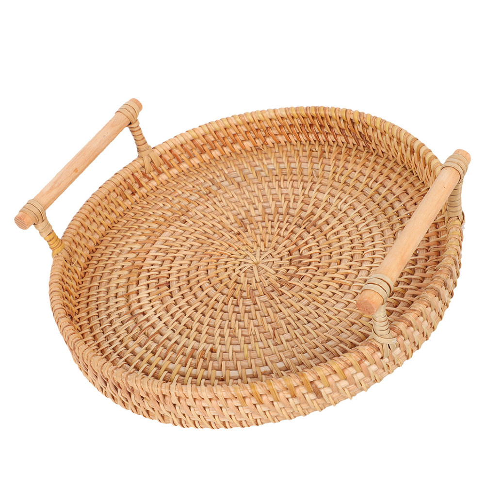 32Cm Round Handmade Rattan Tra - Rattan Tray Handle recension och pris