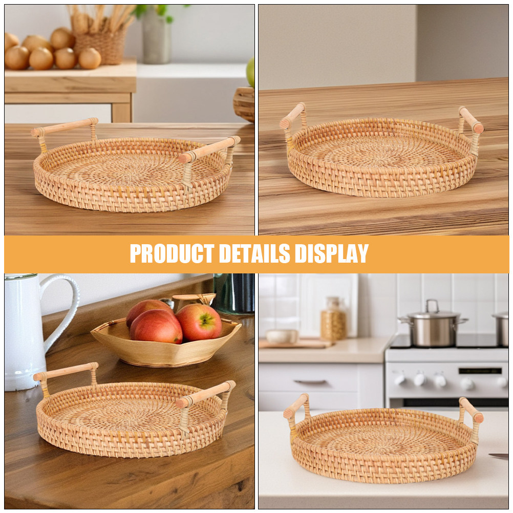 32Cm Round Handmade Rattan Tra - Rattan Tray Handle recension och pris