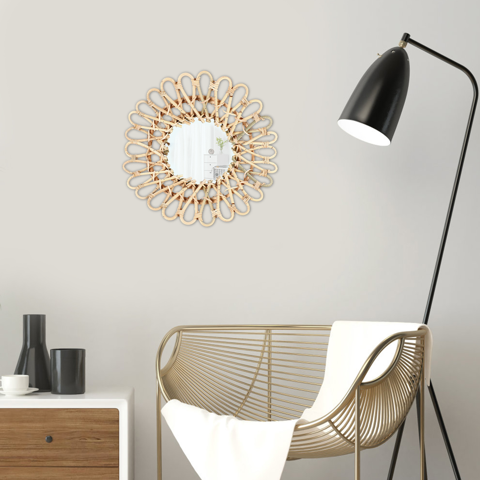 40cm Large Rattan Mirror Wall  - Rattan Mirror Round recension och pris