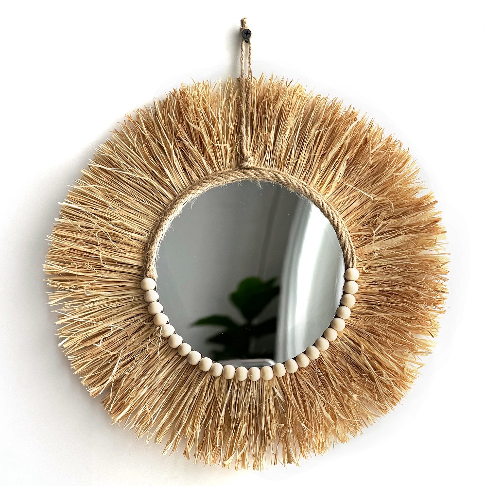 Handmade Boho Raffia Mirror Wa - Rattan Mirror Round recension och pris