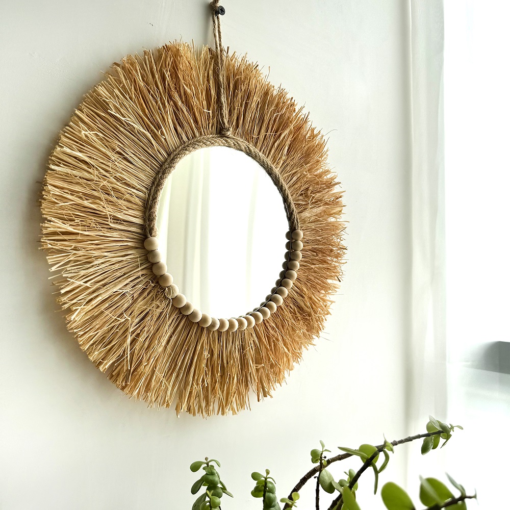 Handmade Boho Raffia Mirror Wa - Rattan Mirror Round recension och pris