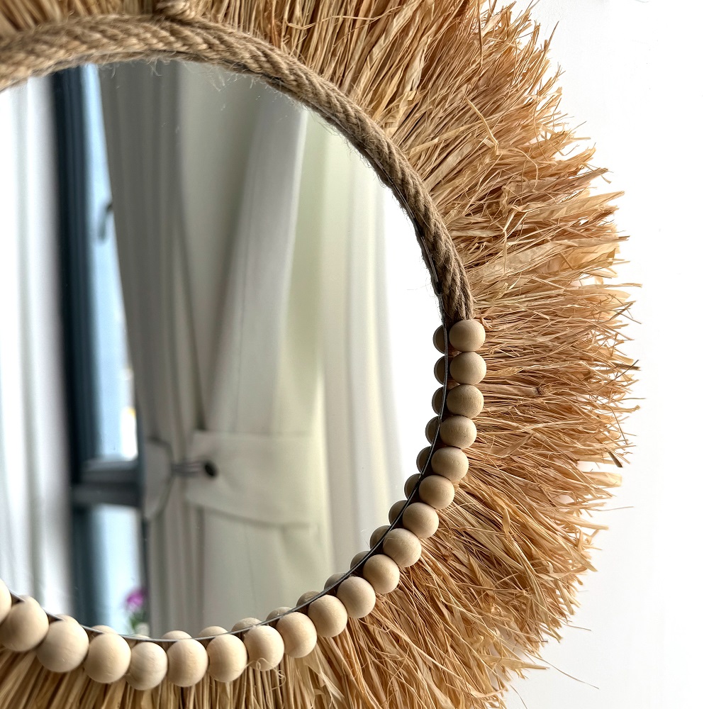 Handmade Boho Raffia Mirror Wa - Rattan Mirror Round recension och pris