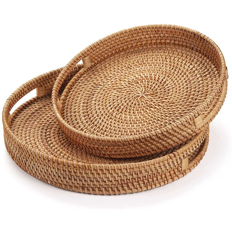 Round Rattan Serving Tray Deco - Rattan Tray Handle recension och pris
