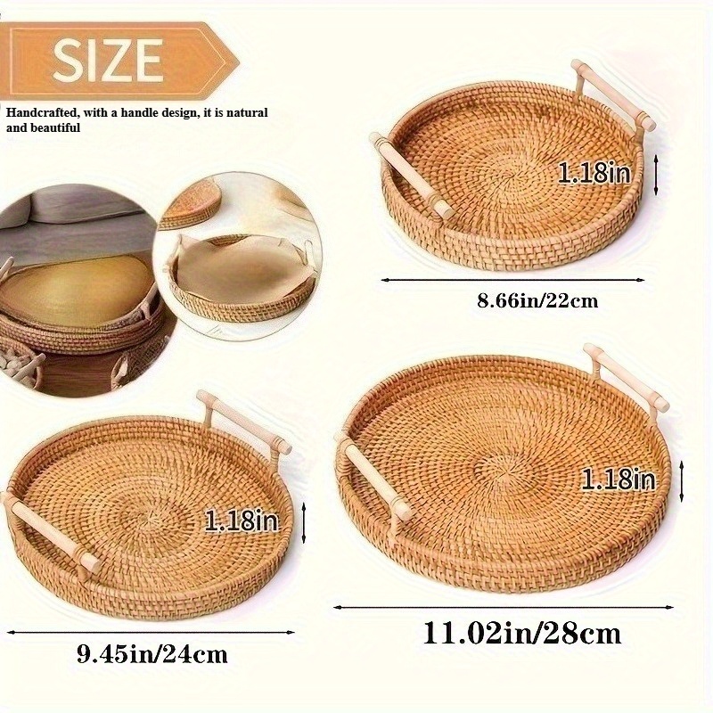 Handmade Rattan Round Tray wit - Rattan Tray Handle recension och pris