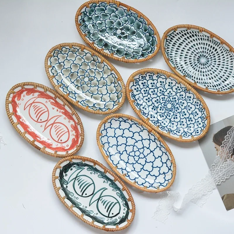 Japanese Rattan Woven Ceramic  - Travertine Tray Oval recension och pris