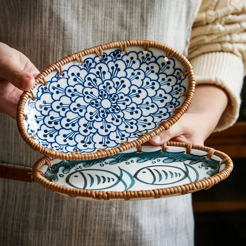 Japanese Rattan Woven Ceramic  - Travertine Tray Oval recension och pris