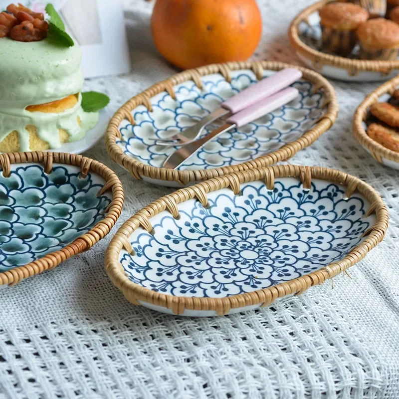 Japanese Rattan Woven Ceramic  - Travertine Tray Oval recension och pris