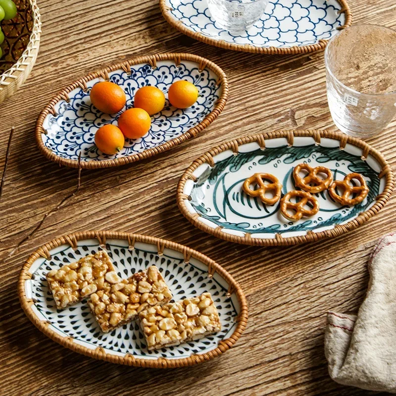 Japanese Rattan Woven Ceramic  - Travertine Tray Oval recension och pris